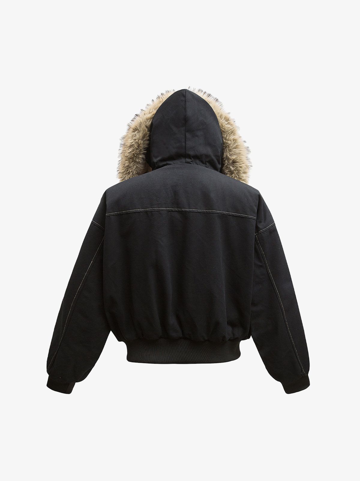 Faux Fur Lined Zip Up Hooded Bomber Jacket