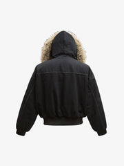 Faux Fur Lined Zip Up Hooded Bomber Jacket