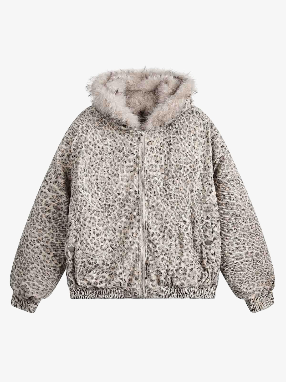 Cotton Cheetah Print Mink Fur Hooded Jacket