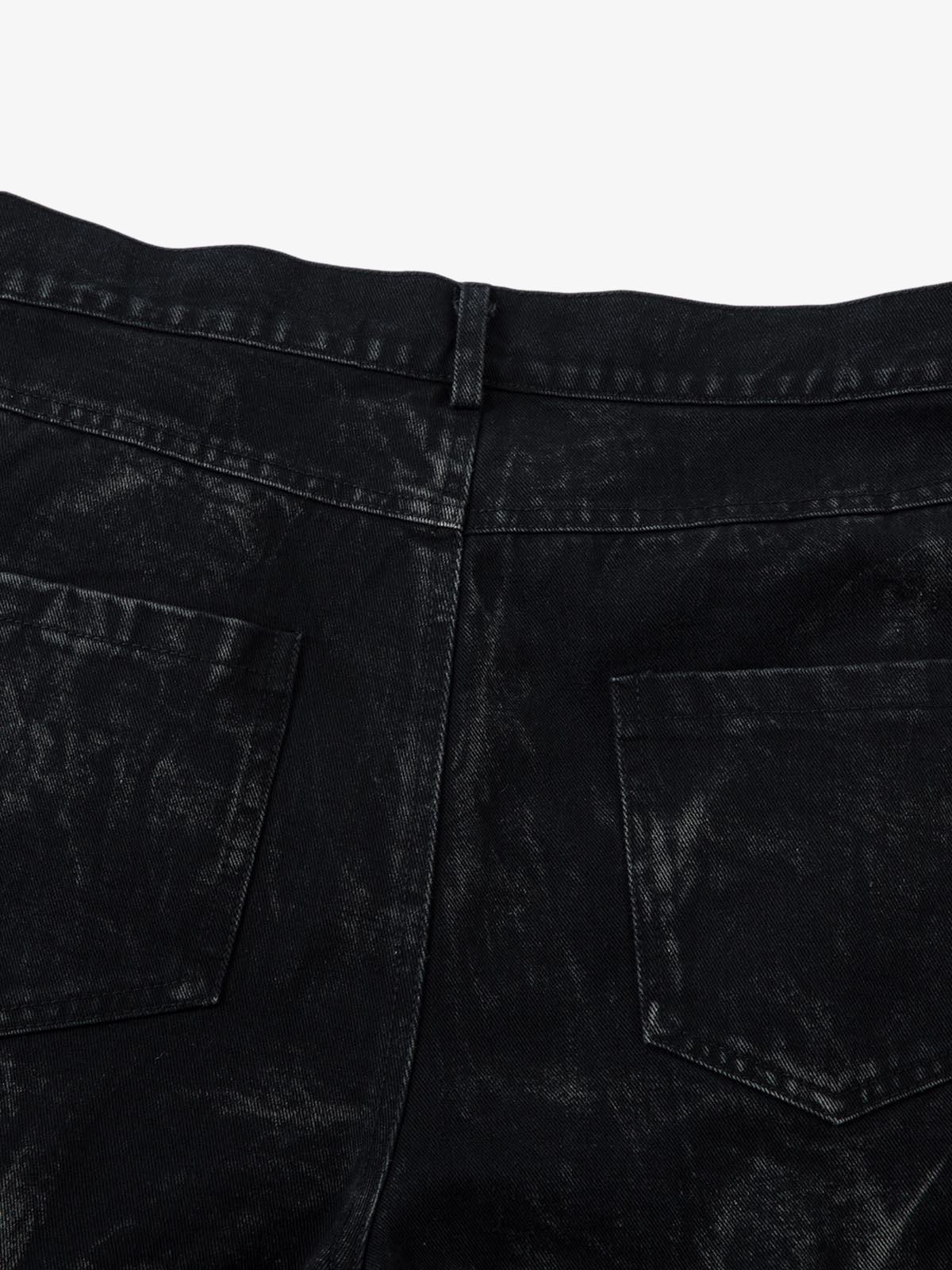 Denim Heavy Washed Distressed Pleated Baggy Jeans - 2282