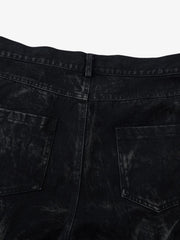 Denim Heavy Washed Distressed Pleated Baggy Jeans - 2282