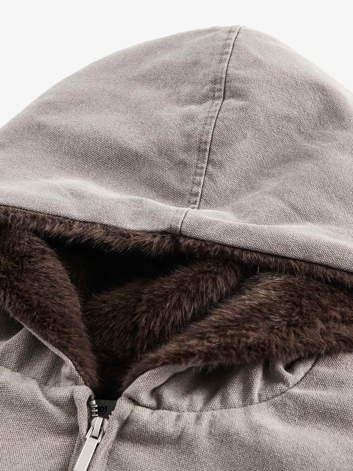 Thesupermade Fur Hooded Zip Up Quilted Jacket