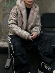 Cotton Cheetah Print Mink Fur Hooded Jacket