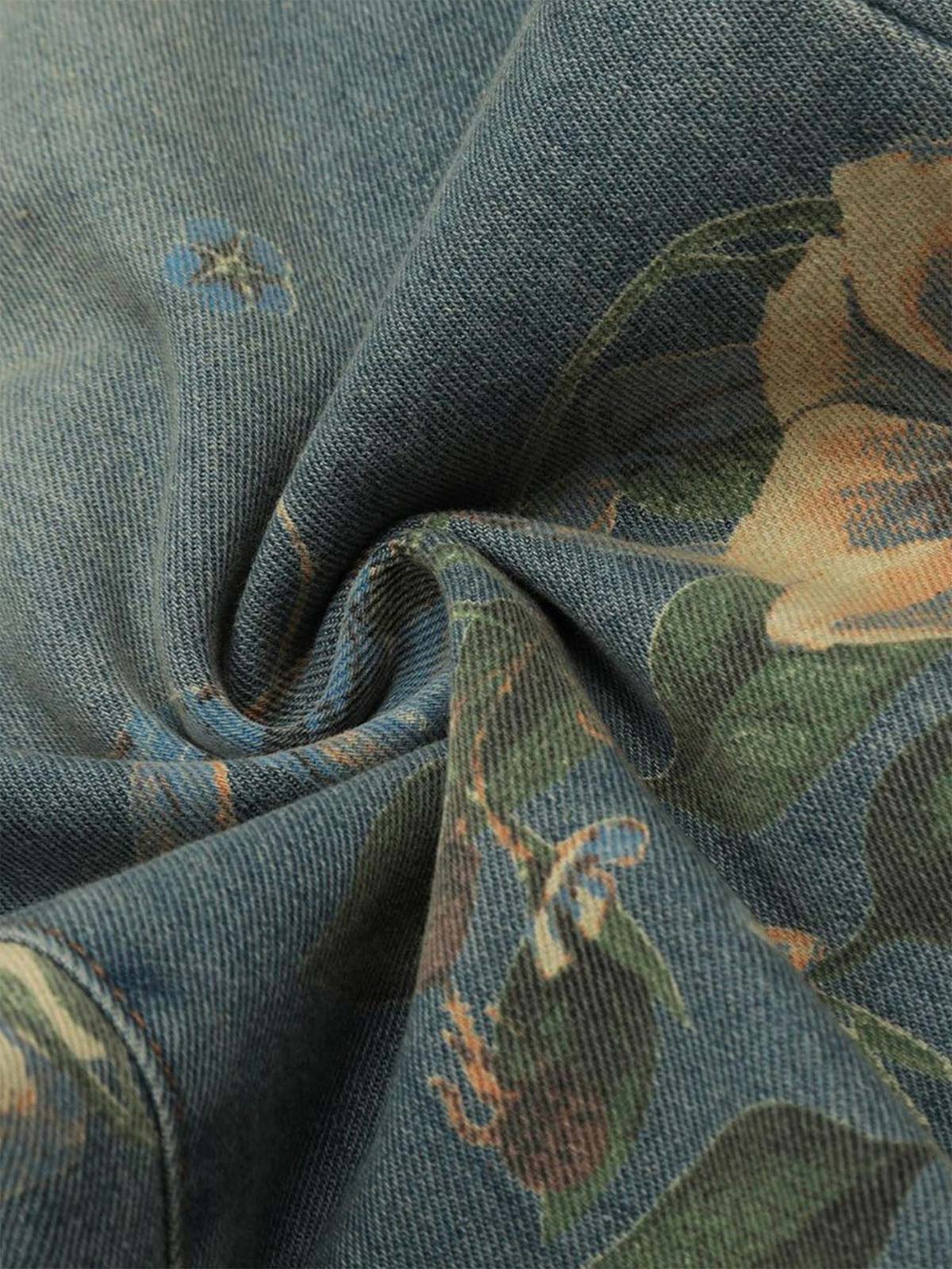 Denim Floral Print Carpenter Jeans - 2237