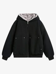 Thesupermade Fur Hooded Zip Up Quilted Jacket