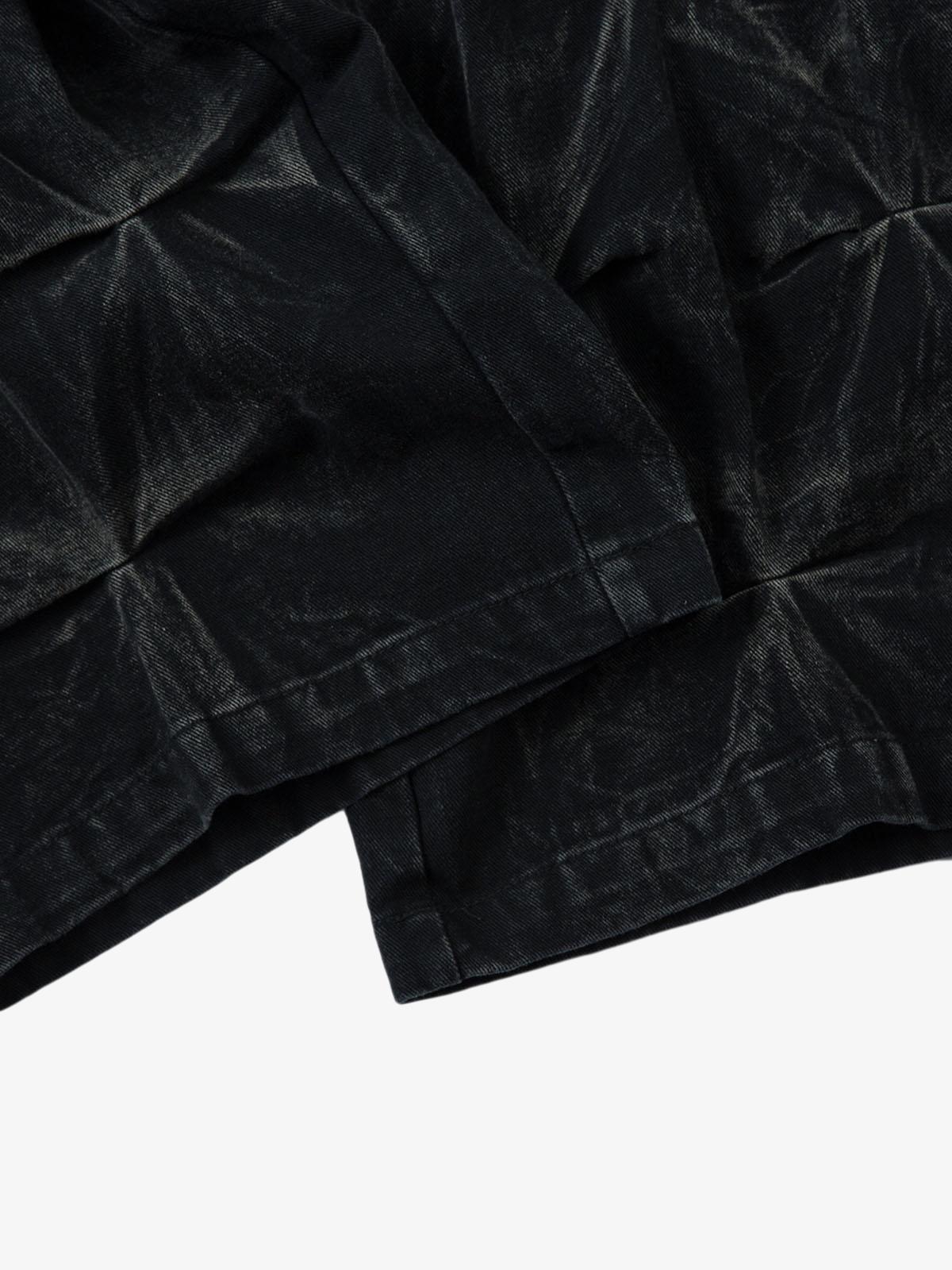 Denim Heavy Washed Distressed Pleated Baggy Jeans - 2282