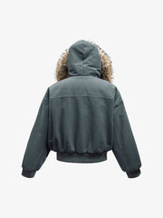 Faux Fur Lined Zip Up Hooded Bomber Jacket