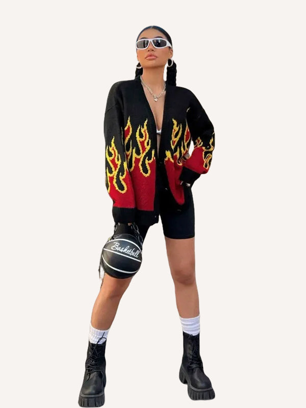 Flame cardigan knitted trendy warm sweater