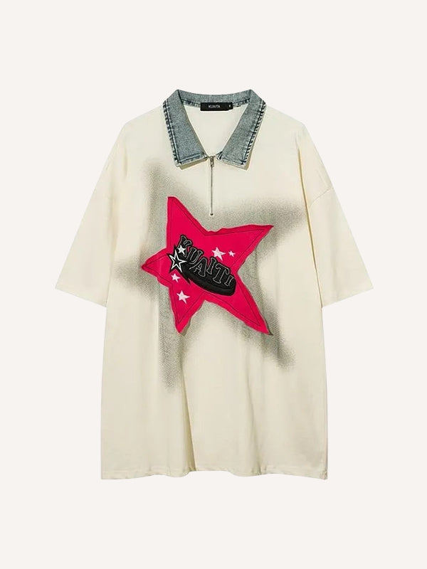 Denim lapel stitching comfortable short sleeves