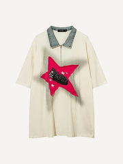 Denim lapel stitching comfortable short sleeves
