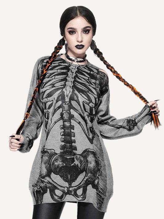 Knitted skull long sweater for men and women