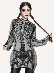 Knitted skull long sweater for men and women