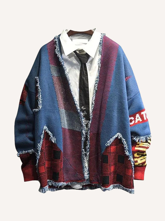 Preppy trendy distressed all-in-one sweater