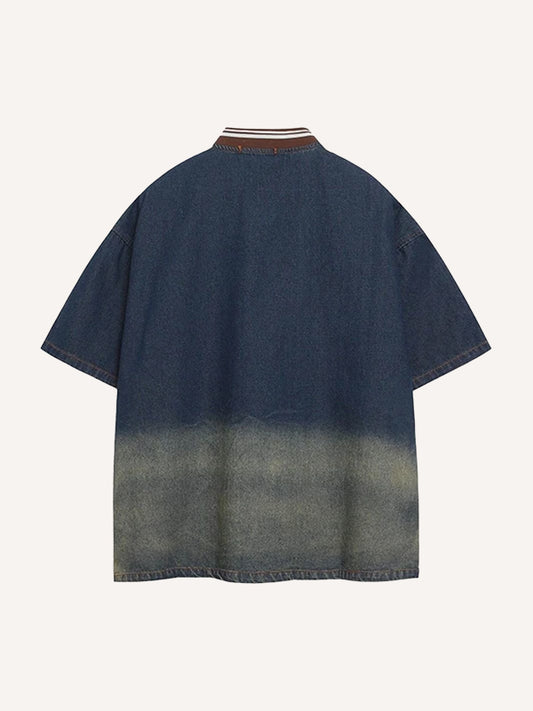 Washed denim V-neck short-sleeved T-shirt