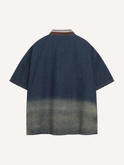Washed denim V-neck short-sleeved T-shirt