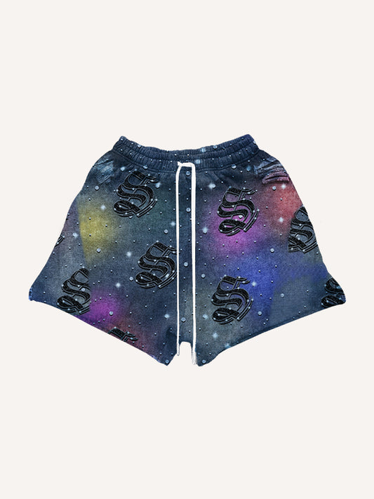 Starry sky distressed print comfortable trendy shorts