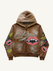 Distressed hooded double-patch sweatshirt