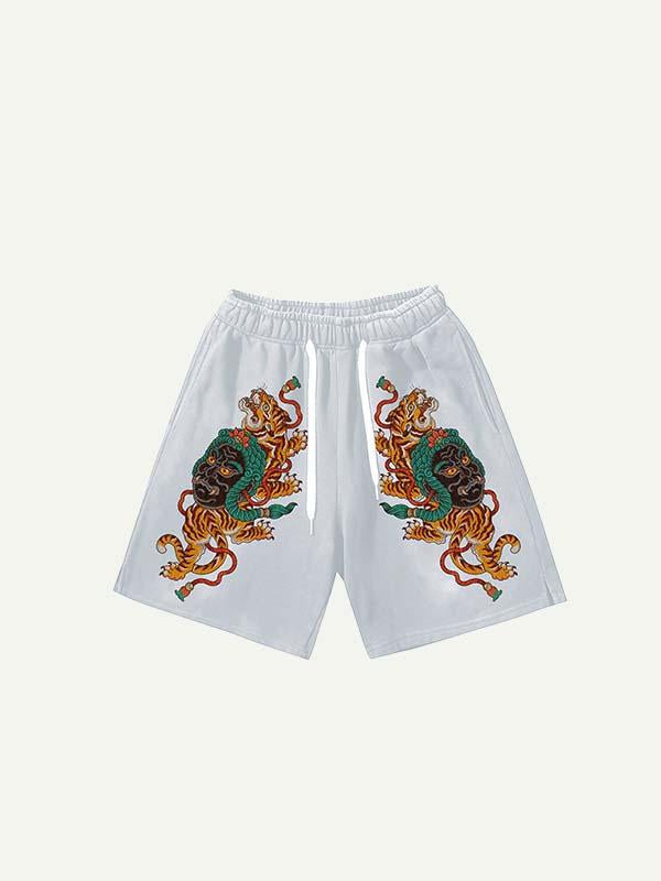 Tiger&Demon Print Drawstring Waist Shorts