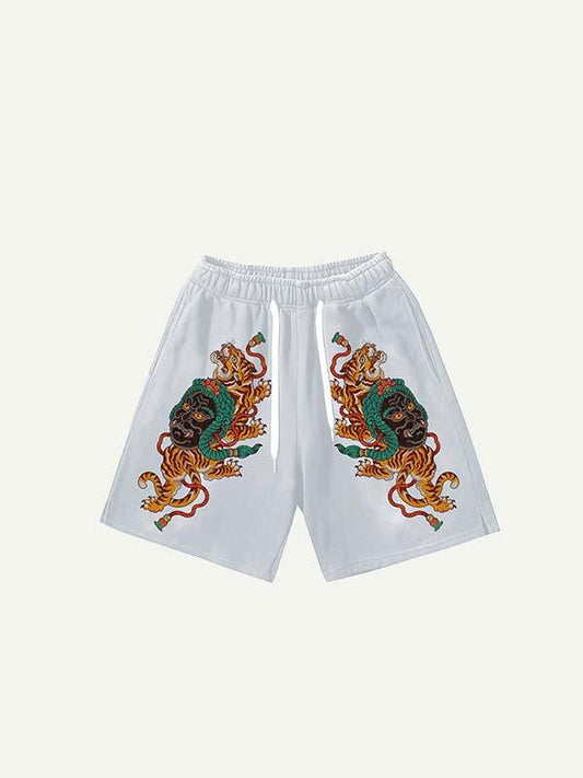 Tiger&Demon Print Drawstring Waist Shorts
