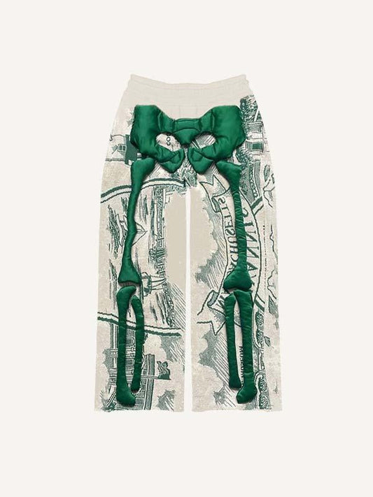 Skeleton&Graphic Faux Decal Print Elastic Waist Pants