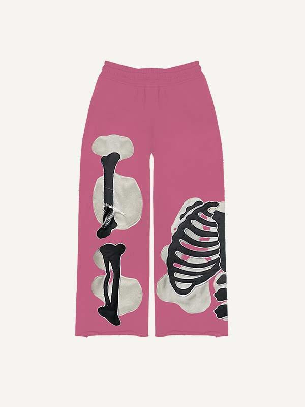 Skeleton Faux Decal Print Elastic Waist Pants