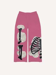 Skeleton Faux Decal Print Elastic Waist Pants