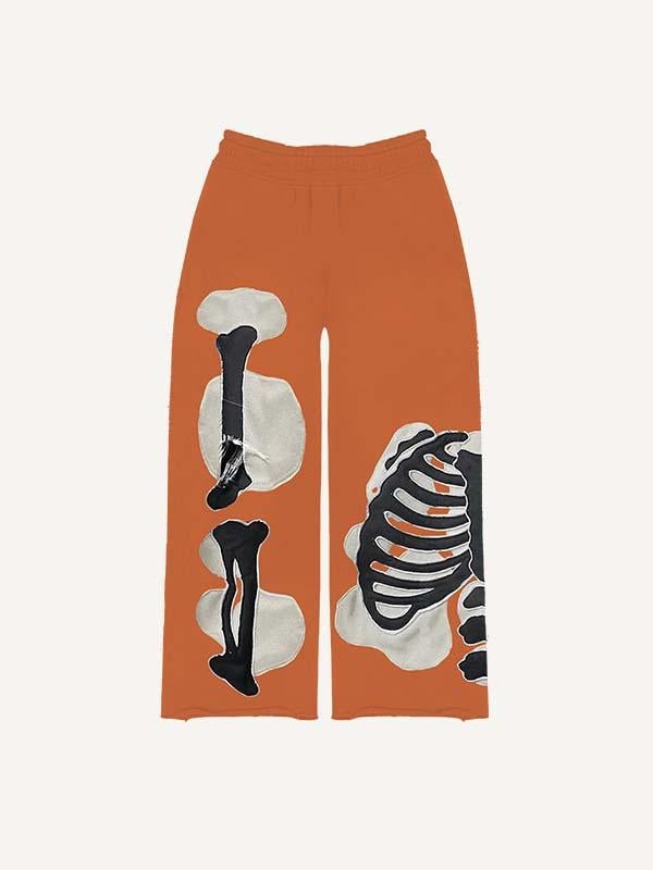 Skeleton Faux Decal Print Elastic Waist Pants