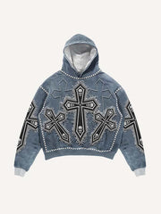 Skull&Letter&Cross Print Slant Pockets Hoodie