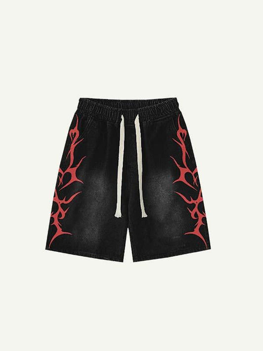 Letter Graphic Print Drawstring Waist Shorts