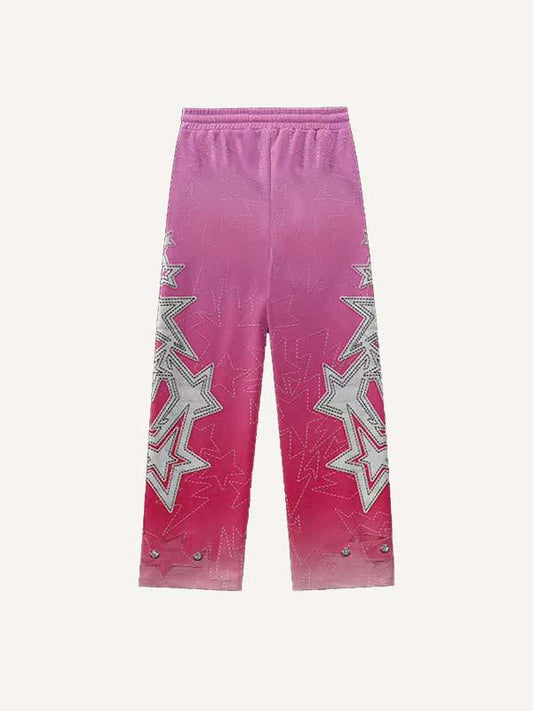 Colorblock Stat&Floral&Smiley Face Faux Decal Print Elastic Waist Pants