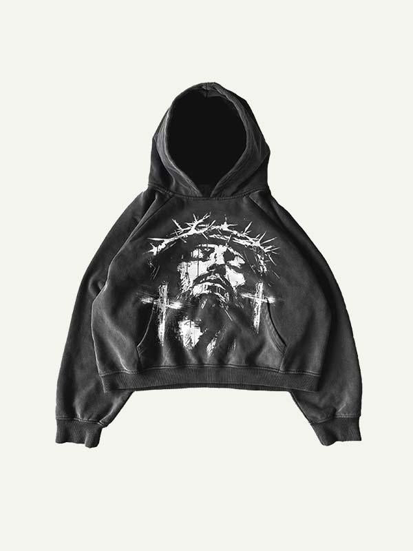 Jesus&Cross Print Slant Pockets Hoodie