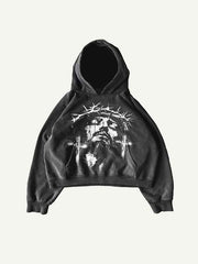 Jesus&Cross Print Slant Pockets Hoodie