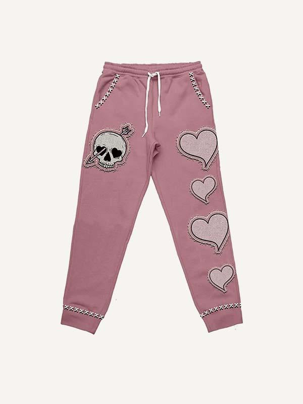 Skull&Heart&Arrow Faux Decal Print Elastic Waist Pants