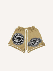 Letter&Eye Faux Decal Print Drawstring Waist Shorts