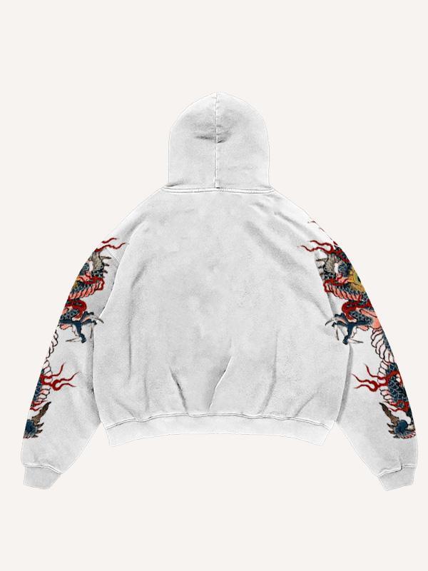 Dragon Letter Print Slant Pockets Hoodie