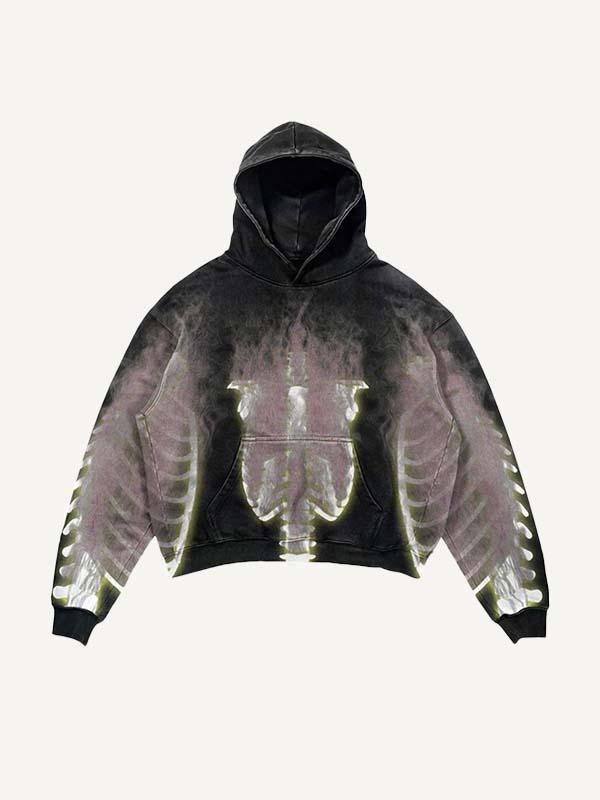 Skeleton Print Slant Pockets Hoodie