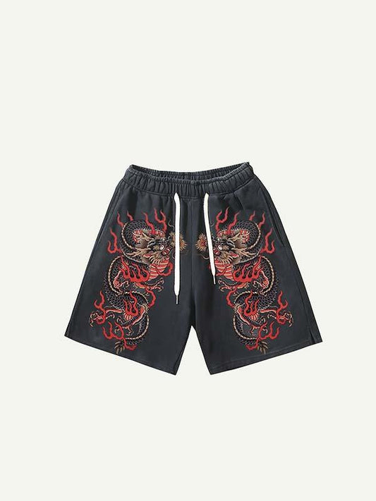 Shorts mit Kordelzug in der Taille und Feuerdrachen-Print 