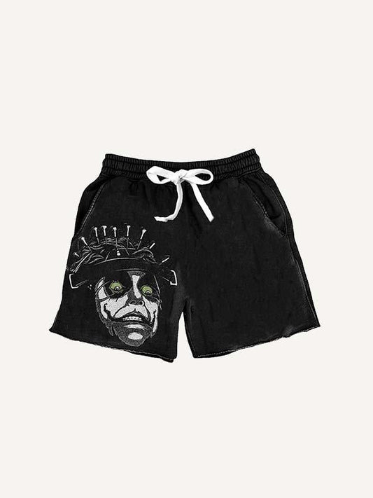 Figure&Letter Print Drawstring Waist Shorts