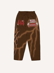 Lightning&Graphic Faux Decal Print Elastic Waist Pants