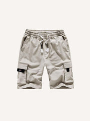 Solid Color Flap Pocket Side Drawstring Waist Cargo Shorts
