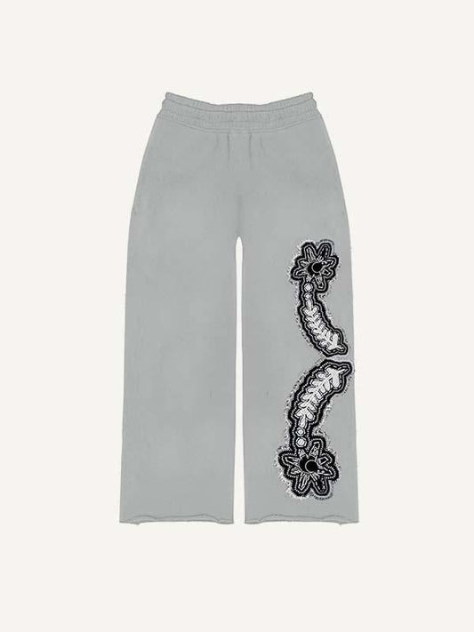 Sun&Moon&Star&Eye Graphic Faux Decal Print Elastic Waist Pants