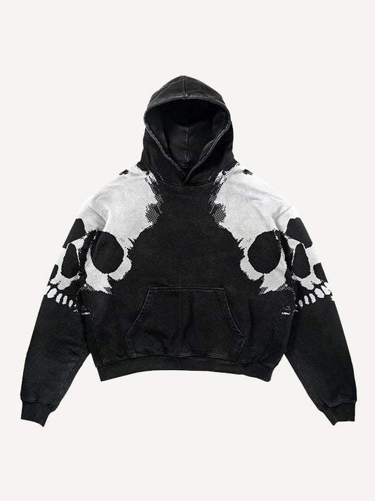 Skull Print Slant Pockets Hoodie