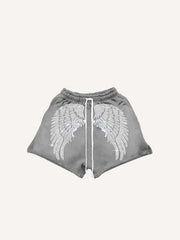 Wing Faux Decal Print Drawstring Waist Shorts