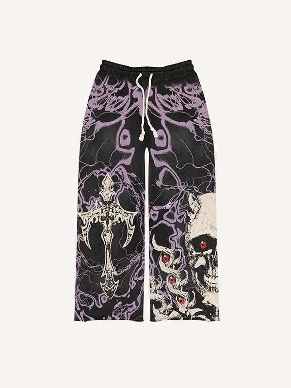 Eyeball&Demon Skull&Graphic Print Elastic Waist Pants