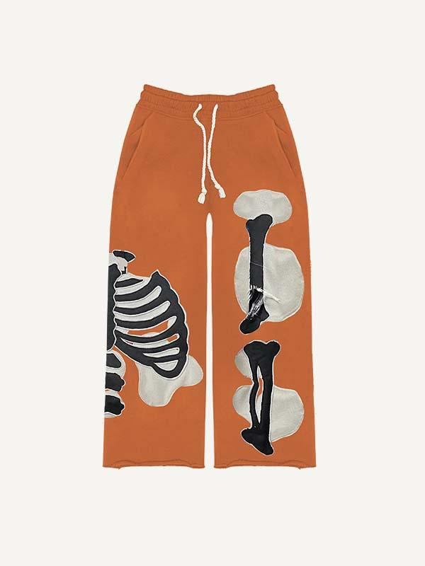 Skeleton Faux Decal Print Elastic Waist Pants