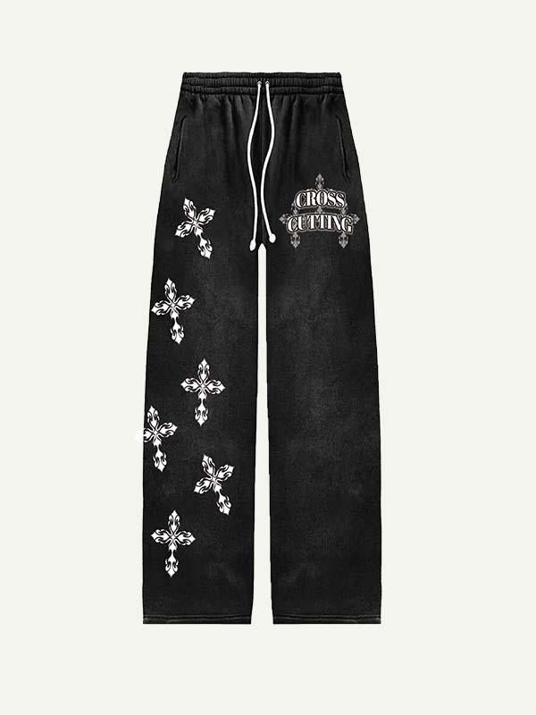 Saint Tears&Cross Print Elastic Waist Pants