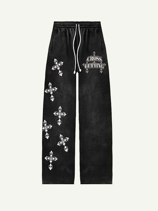 Saint Tears&Cross Print Elastic Waist Pants