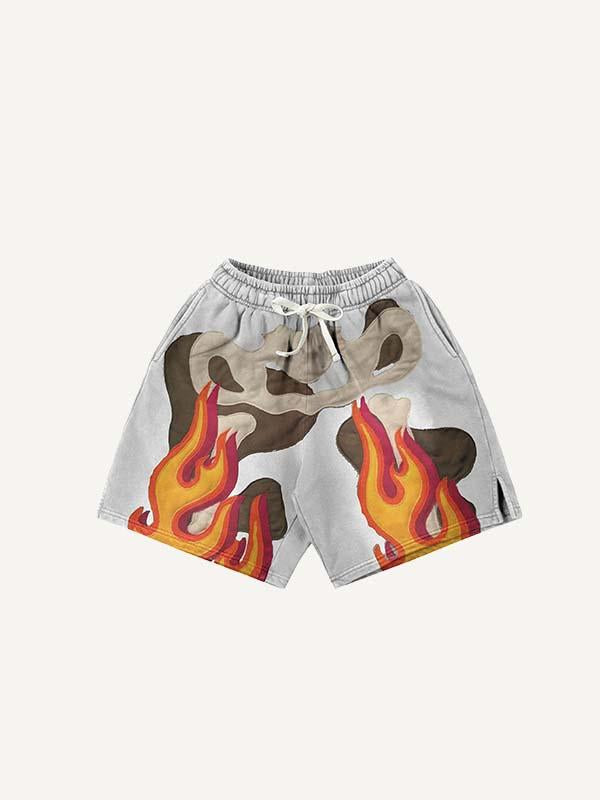 Fire&Skeleton Faux Decal Print Print Drawstring Waist Shorts