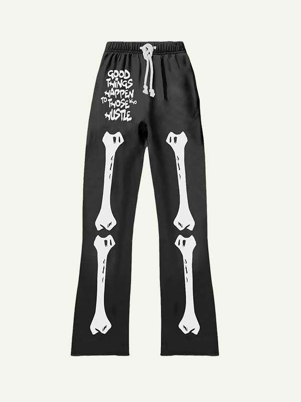 Skeleton&Letter Print Elastic Waist Pants