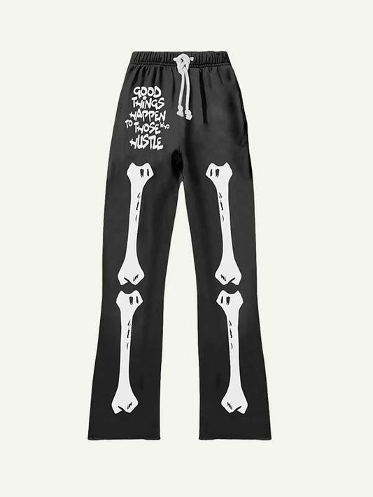 Skeleton&Letter Print Elastic Waist Pants